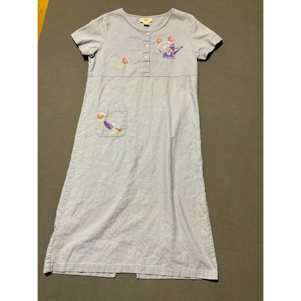 Original TY Wear Linen Blend Graphic Dress P-M Floral Y2K‎ Gardening